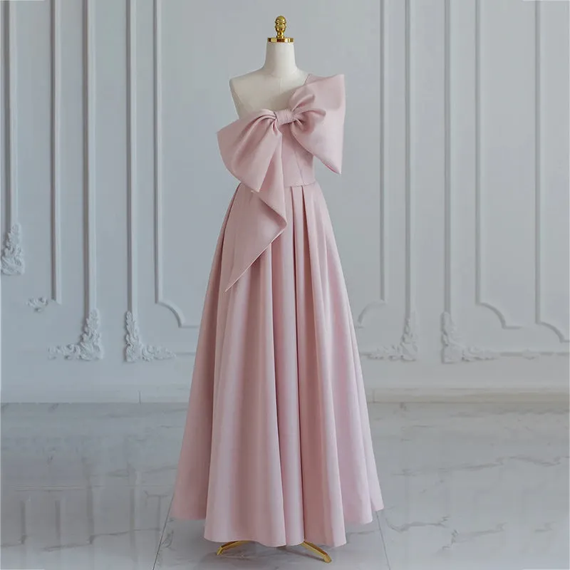 Banquet Evening Dress Female Socialite Temperament  New Arrival Princess Escape Pink Large Bow Fashion Toast Clothing