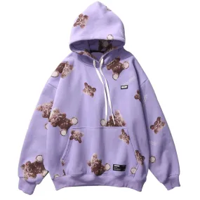 Bear Graphic Print Fleece Hoodies