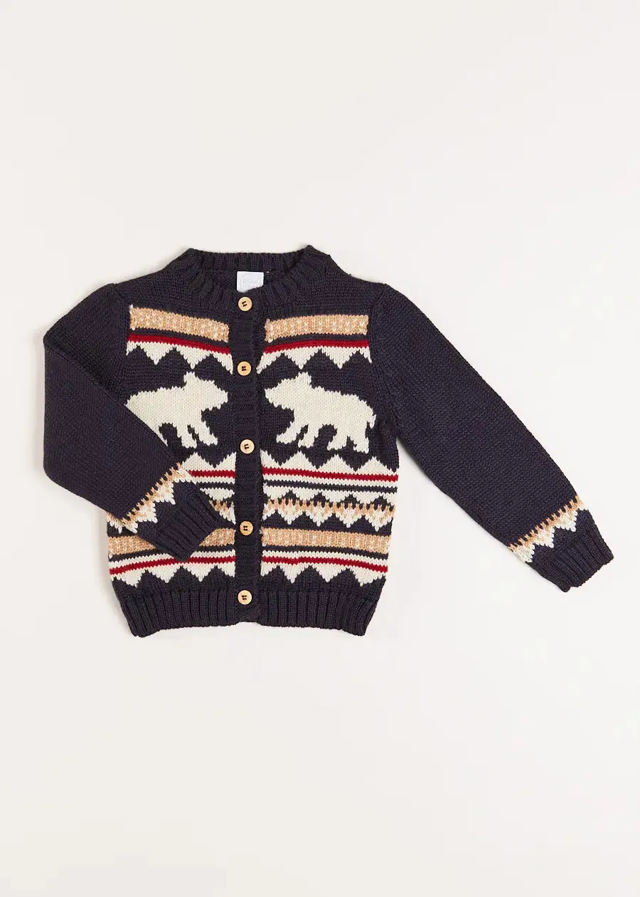 Bear Intarsia Cardigan in Navy (6mths-3yrs)