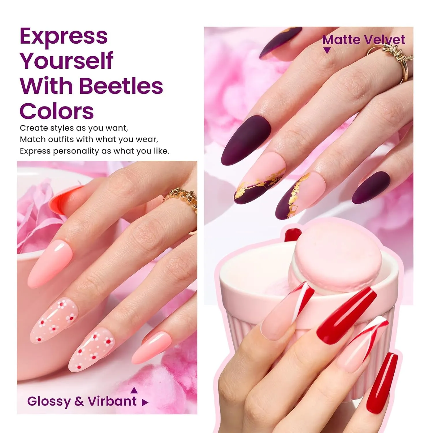 Beetles 12-Color Gel Nail Polish Kit with 48W LED Lamp, Base & Top Coat, Glitter & Accessories