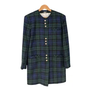 Betty Davies Harris Tweed Coat Green and Beue Tartan UK Size 14