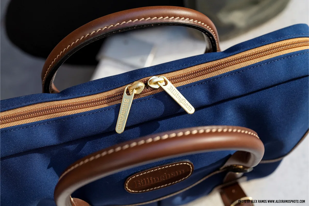 Billingham - Thomas Briefcase & Laptop Bag - Navy Canvas & Chocolate Leather