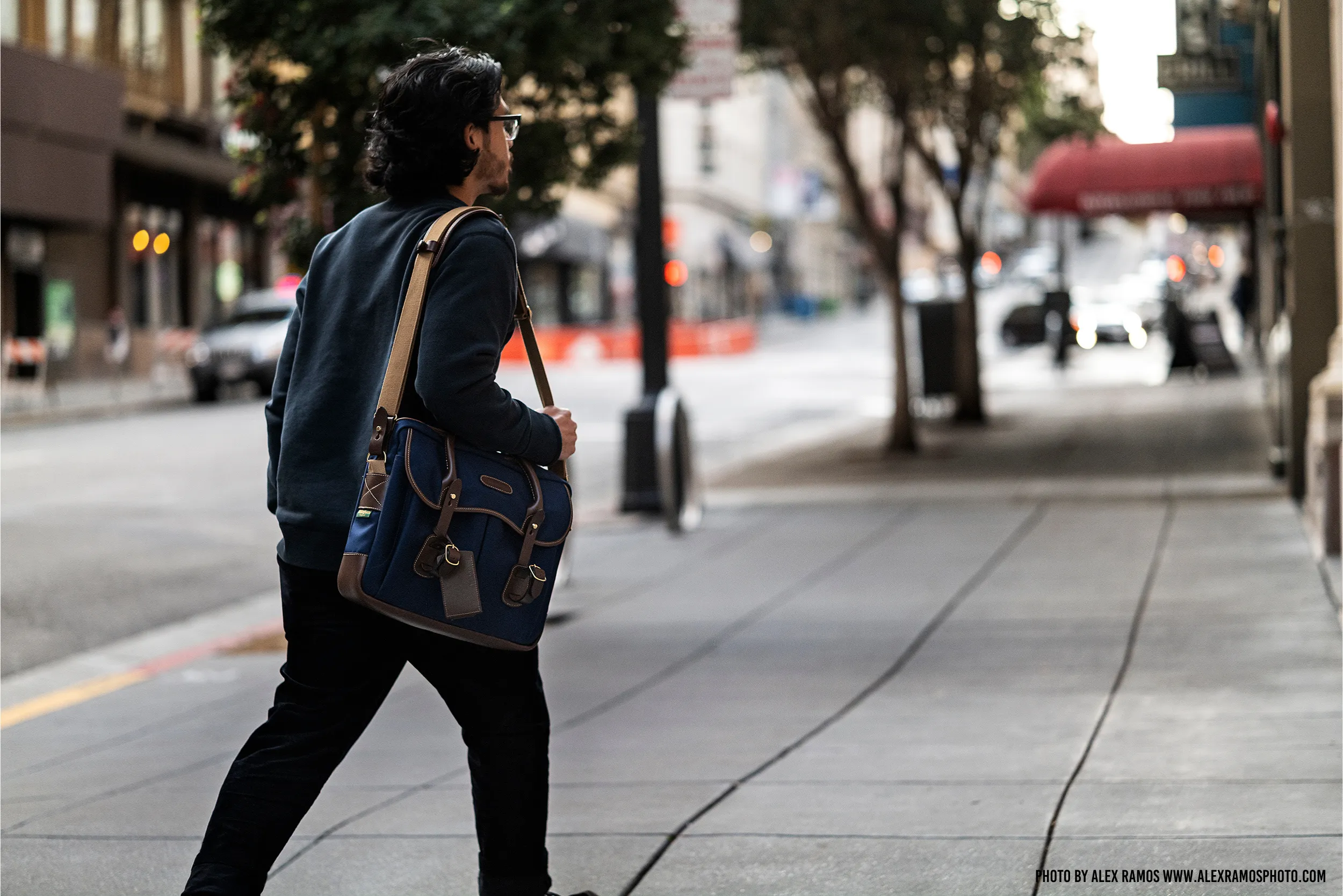 Billingham - Thomas Briefcase & Laptop Bag - Navy Canvas & Chocolate Leather