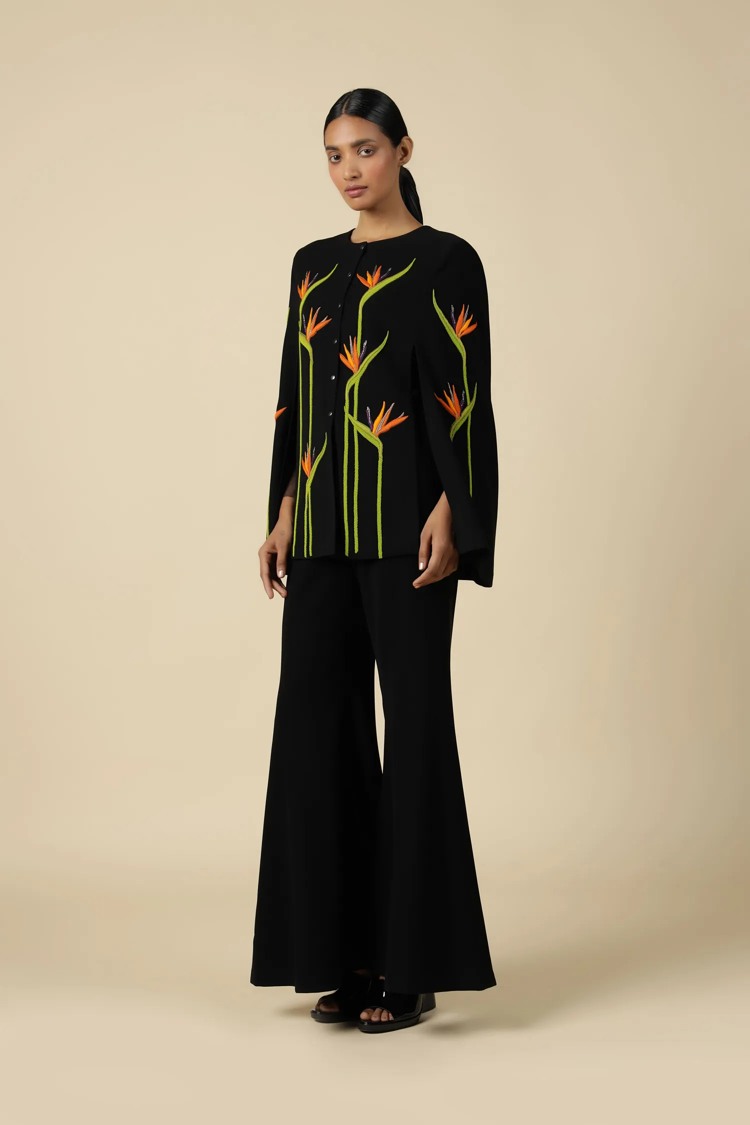 Bird Of Paradise Cape With Flared Pants