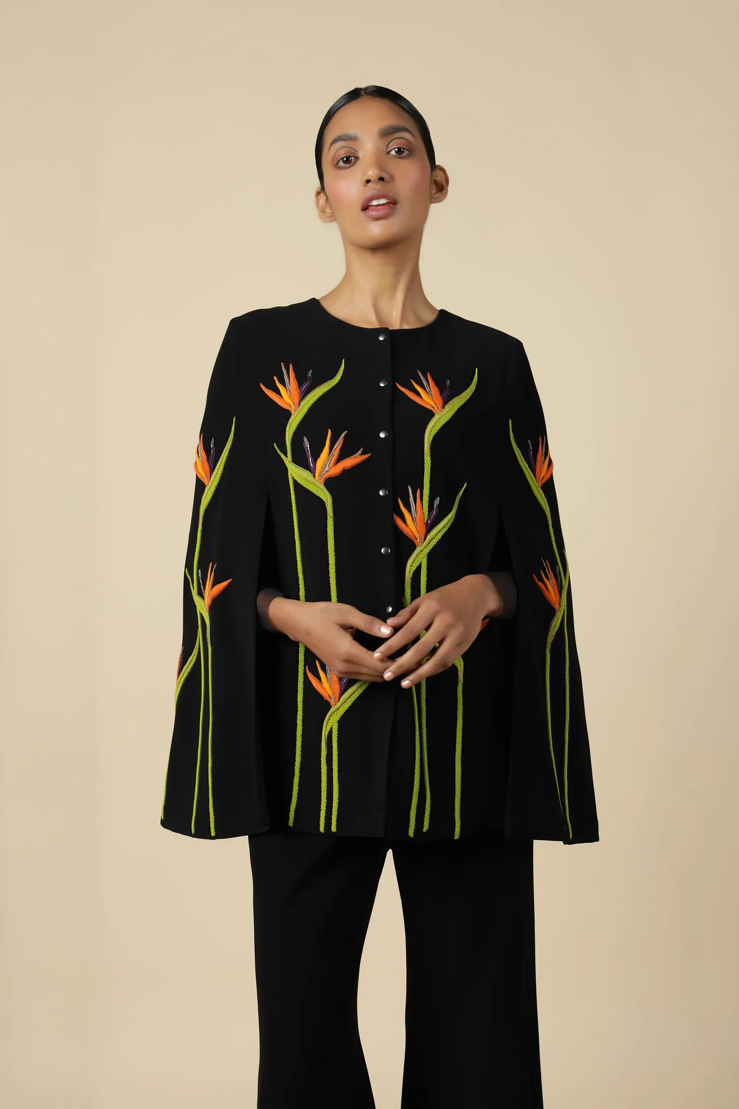 Bird Of Paradise Cape With Flared Pants