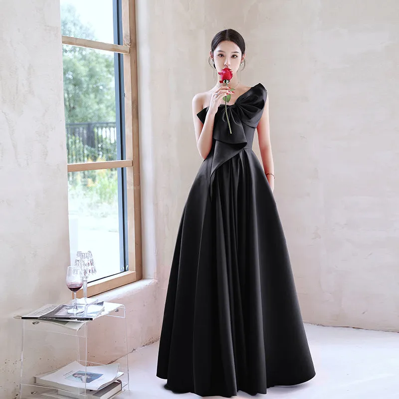 Black Evening Dress  New Spring Satin Dress Female Strapless Long Type Company Annual Meeting Graduation Dress