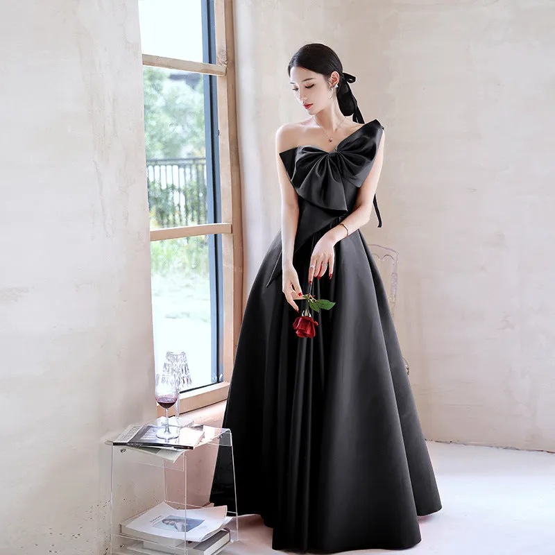 Black Evening Dress  New Spring Satin Dress Female Strapless Long Type Company Annual Meeting Graduation Dress