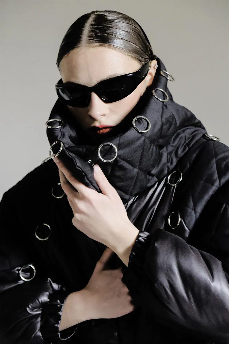 BLACK HIGH-NECK PUFFER JACKET