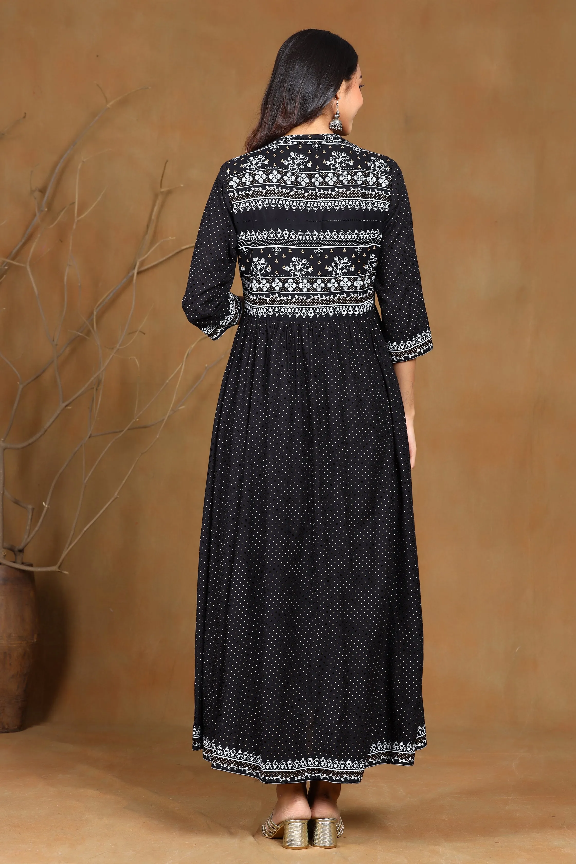 Black Rayon Printed Jacket Style Kurta & Pants Set