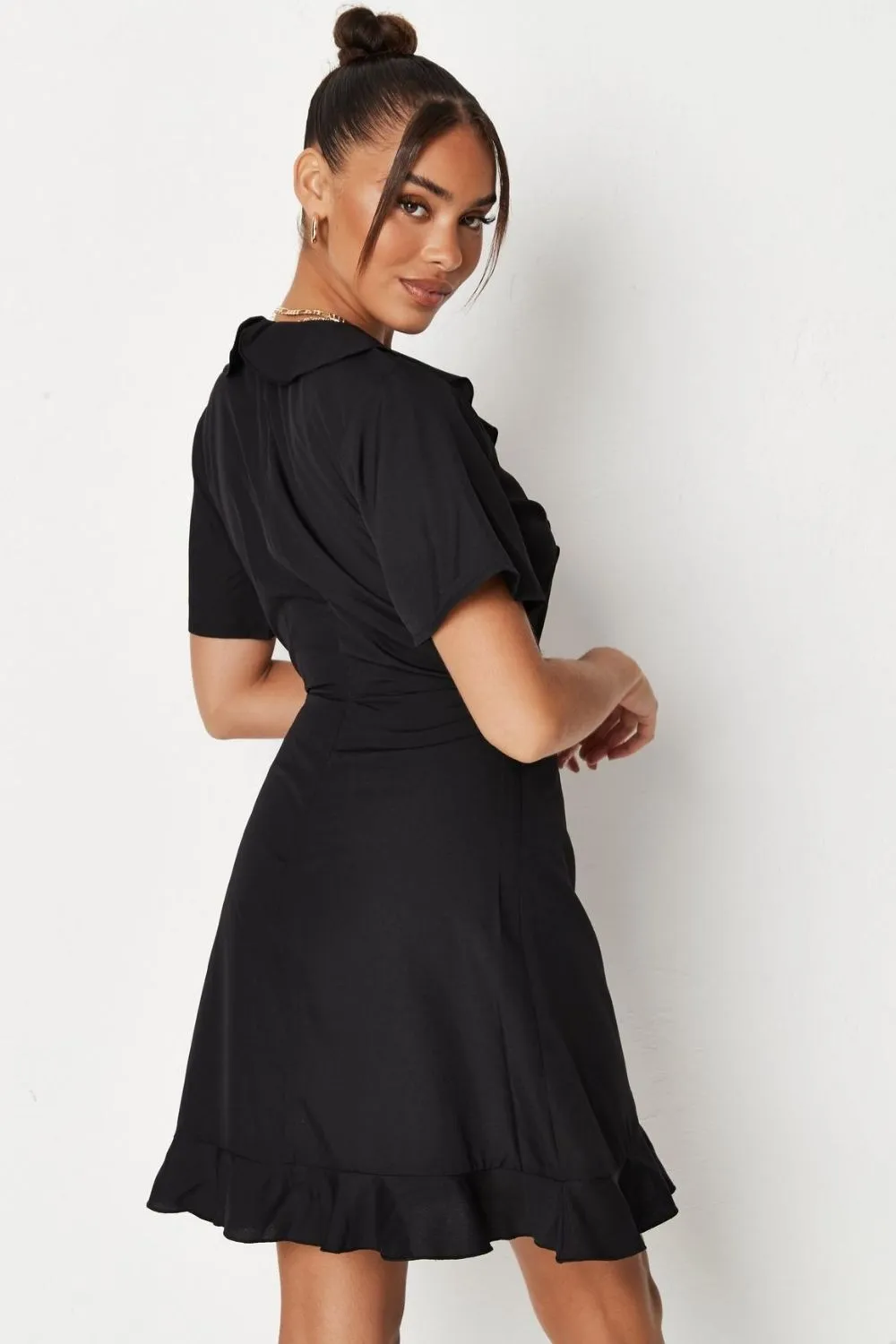 Black ruffle wrap over tea dress