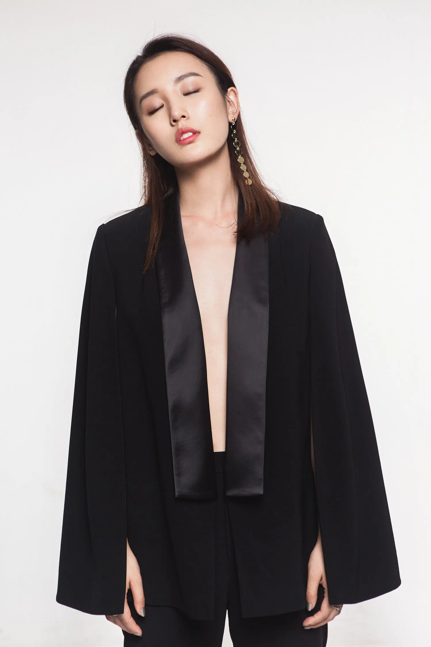 Black Satin Cloak Coat