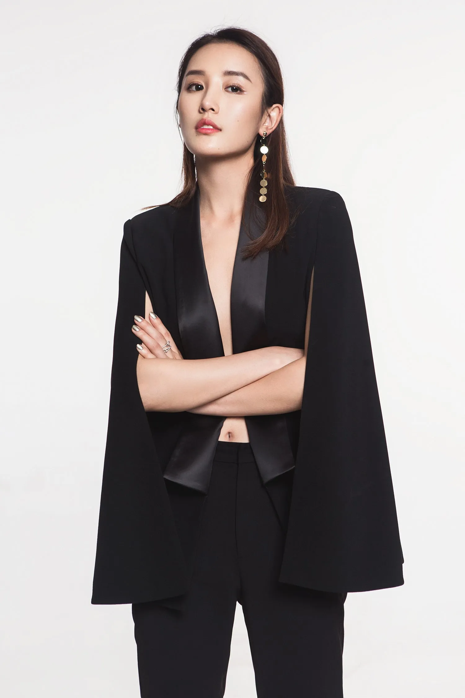 Black Satin Cloak Coat