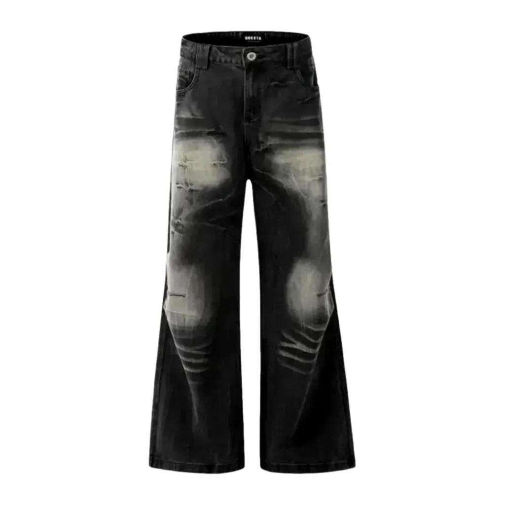 Bleached patchwork wide leg jeans for men