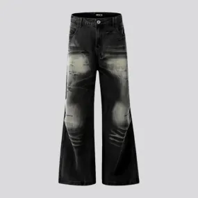 Bleached patchwork wide leg jeans for men