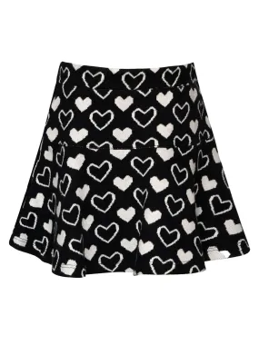 Blk/Ivory Heart Print Drop Waist Skirt