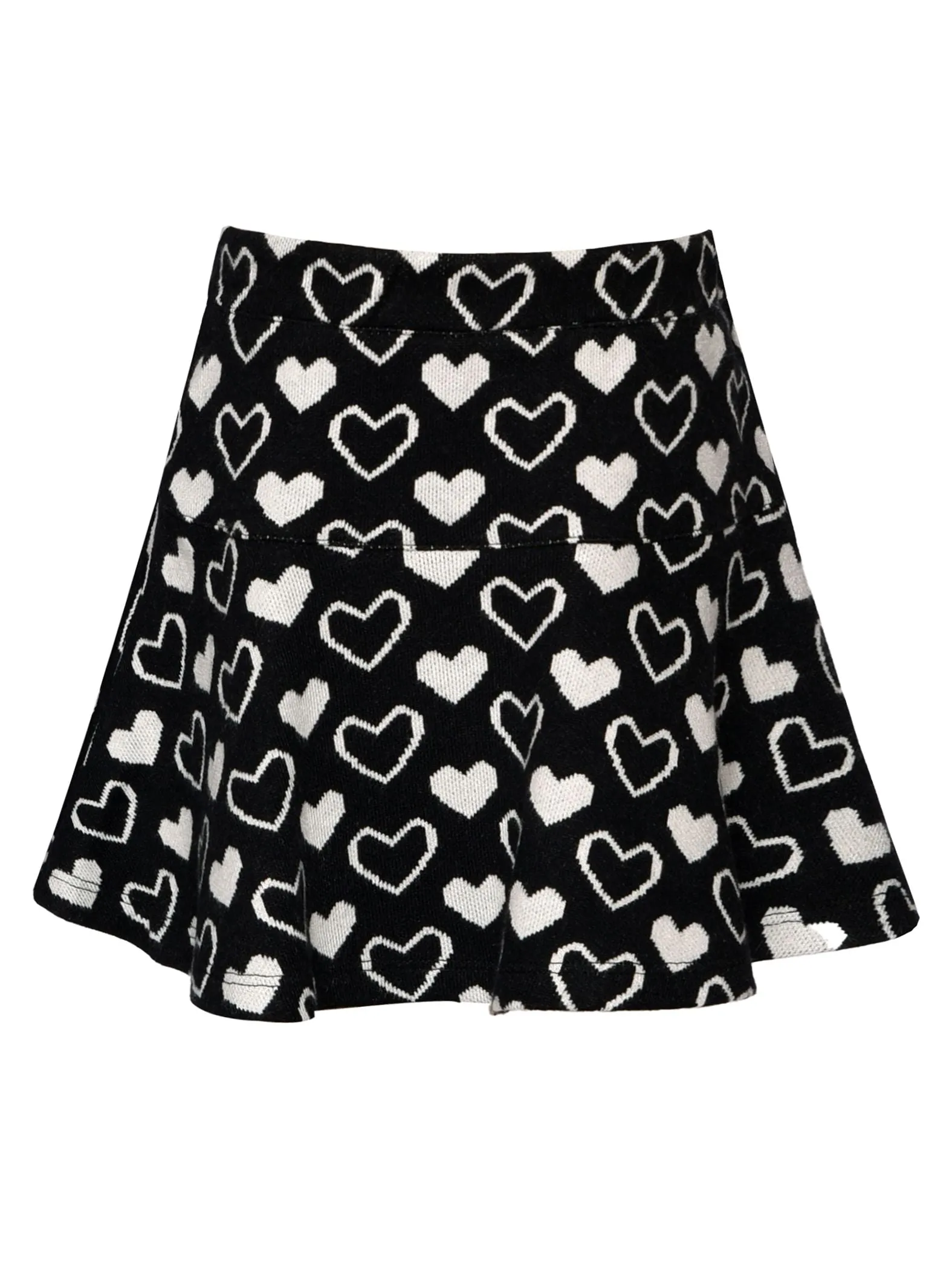 Blk/Ivory Heart Print Drop Waist Skirt