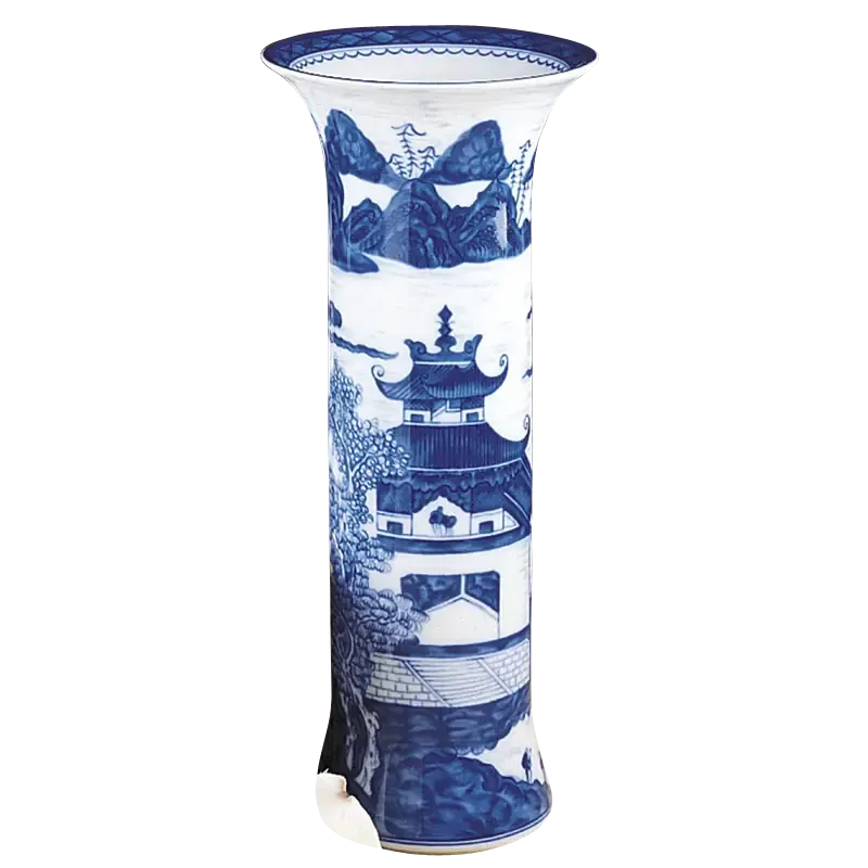 Blue Canton Porcelain Trumpet Vase by Mottahedeh