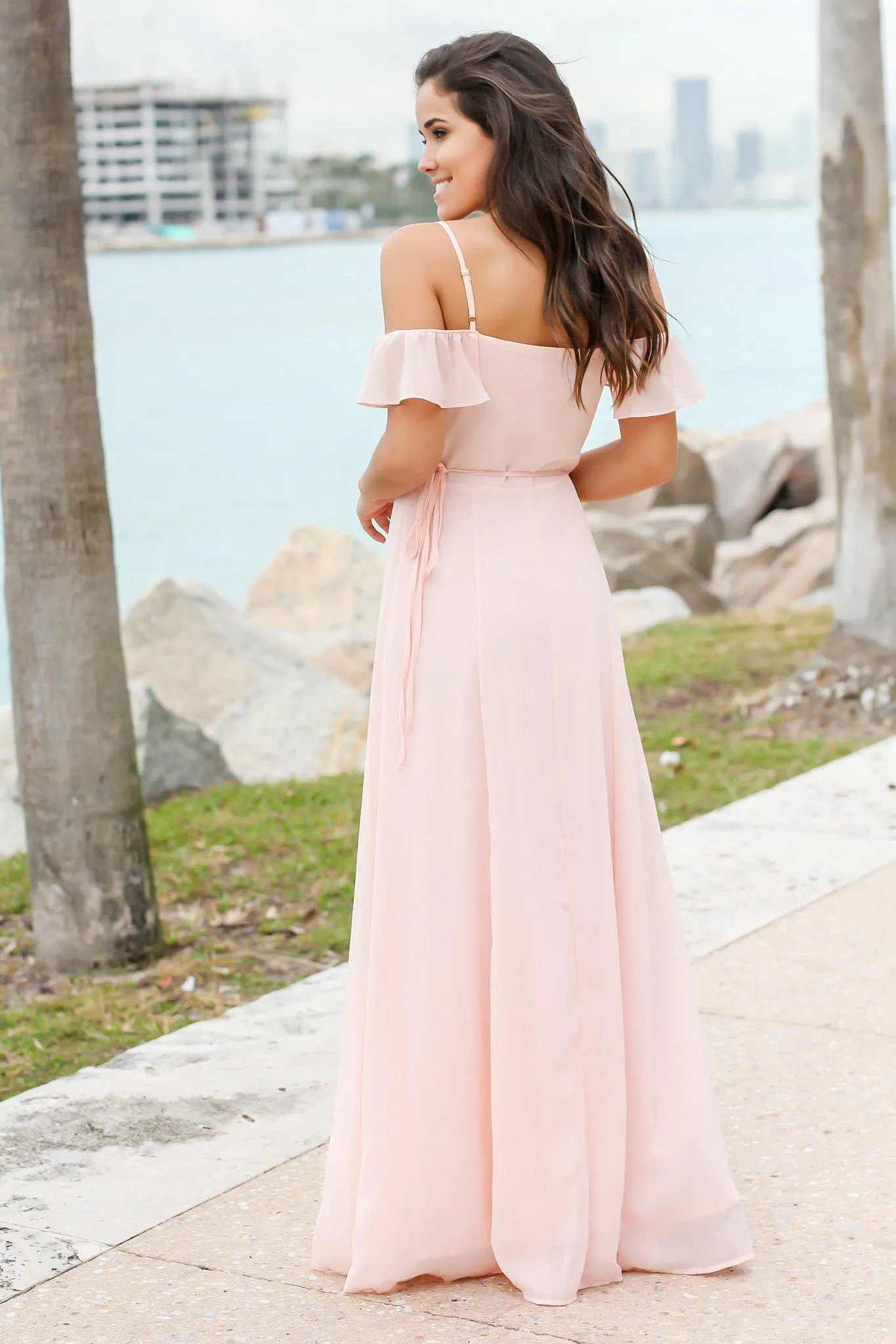 Blush Wrap Dress with Ruffle Top