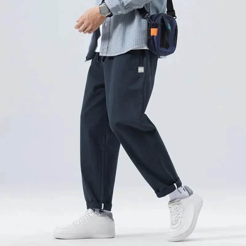 Bonsir Autumn New 100% Cotton Casual Straight Pants Men Clothing Drawstring Cargo Solid Color Daily Joggers Trousers L369-1