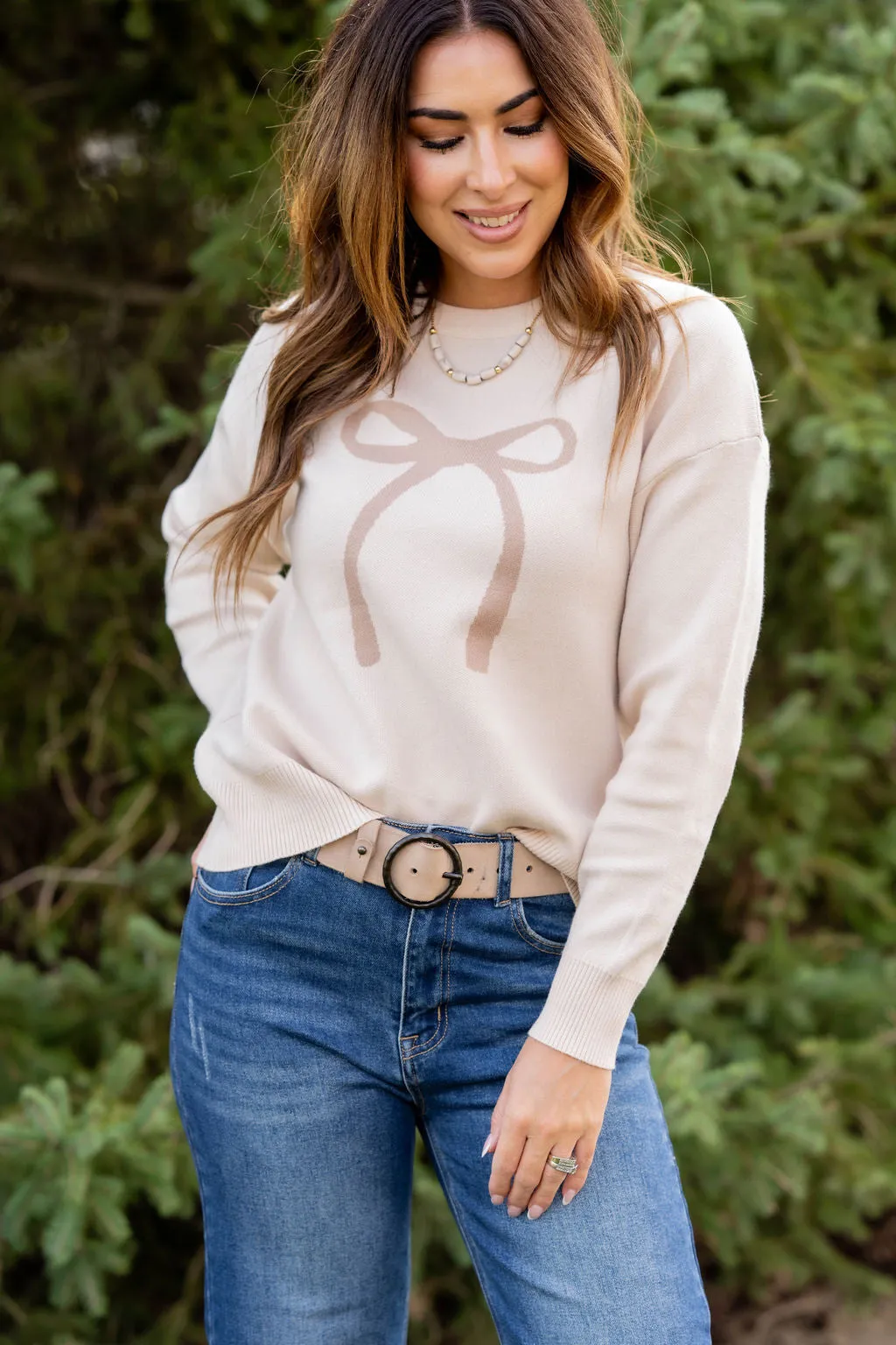 Bow Ribbed Trim Sweater