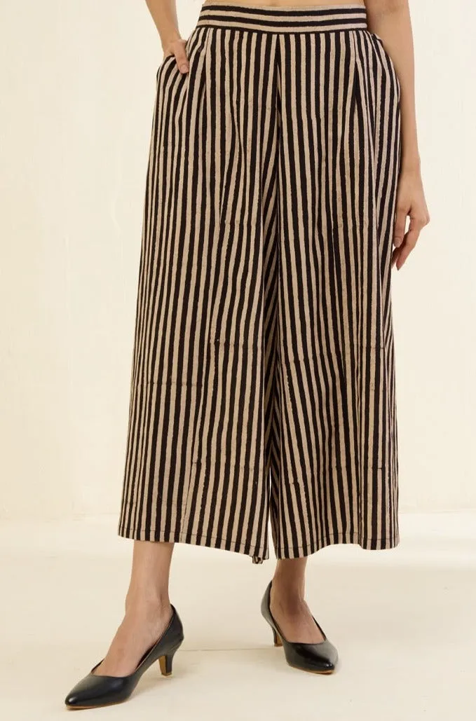 box pleated culotte - ajrakh coffee lines