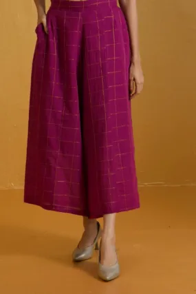 box pleated culotte - amethyst purple cotton with zari checks