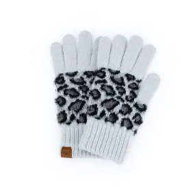 Britt's Knits Snow Leopard Gloves Grey