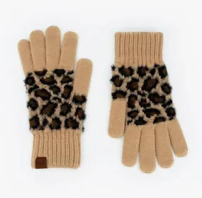 Britt's Knits Tan Snow Leopard Print Gloves