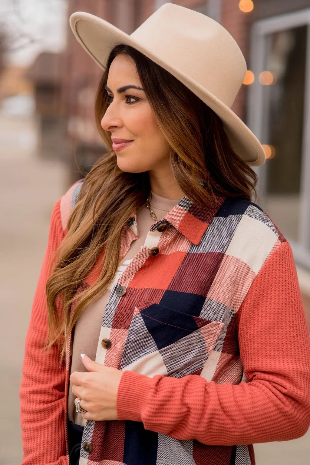 Buffalo Plaid Waffle Sleeve Shacket