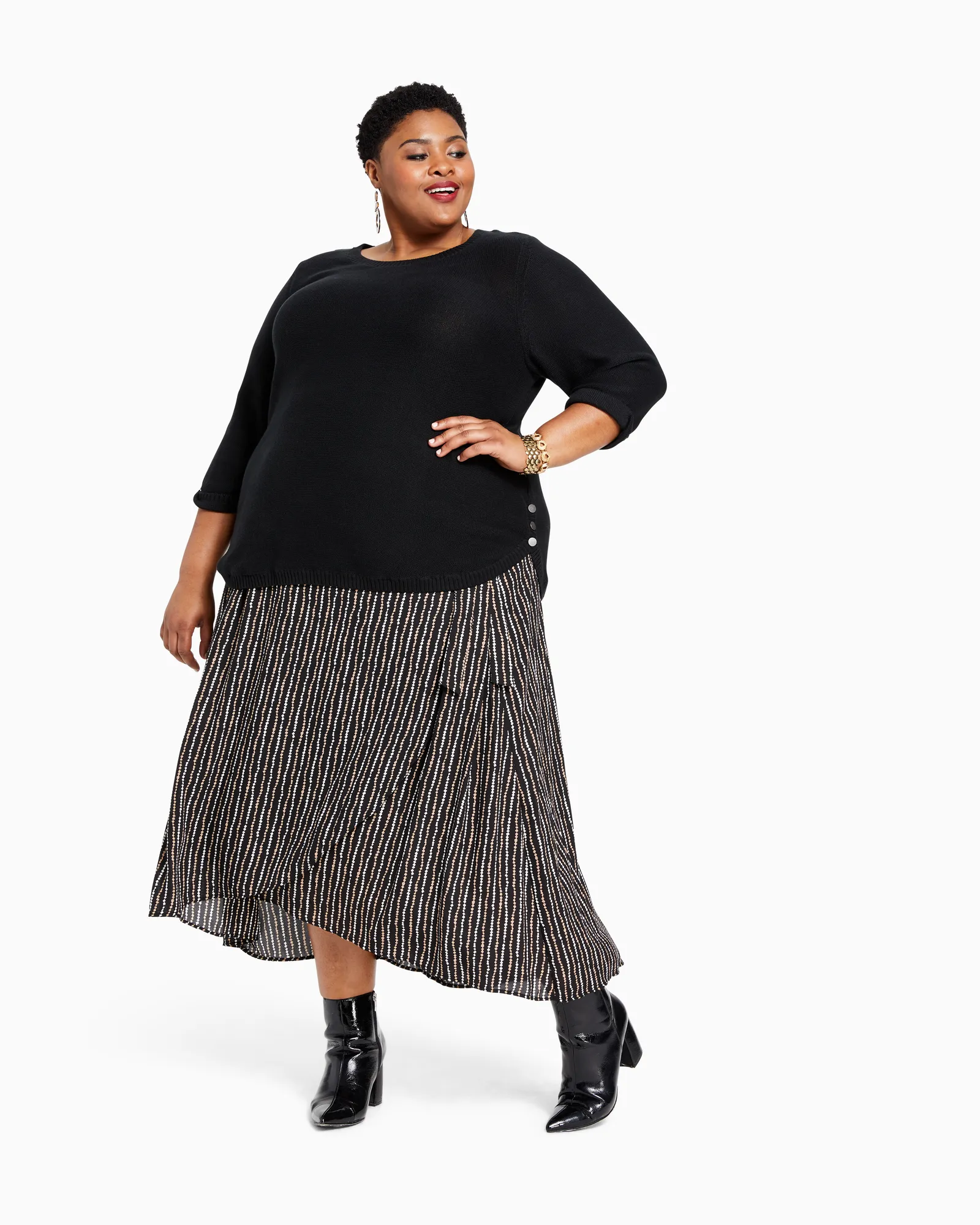 Buttercup High-Low Faux Wrap Skirt | Black / White