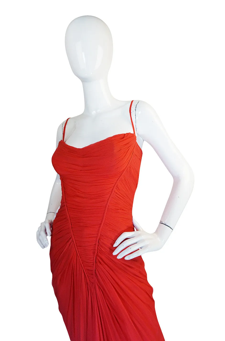 c1959 Haute Couture Maggy Rouff Red Draped Gown