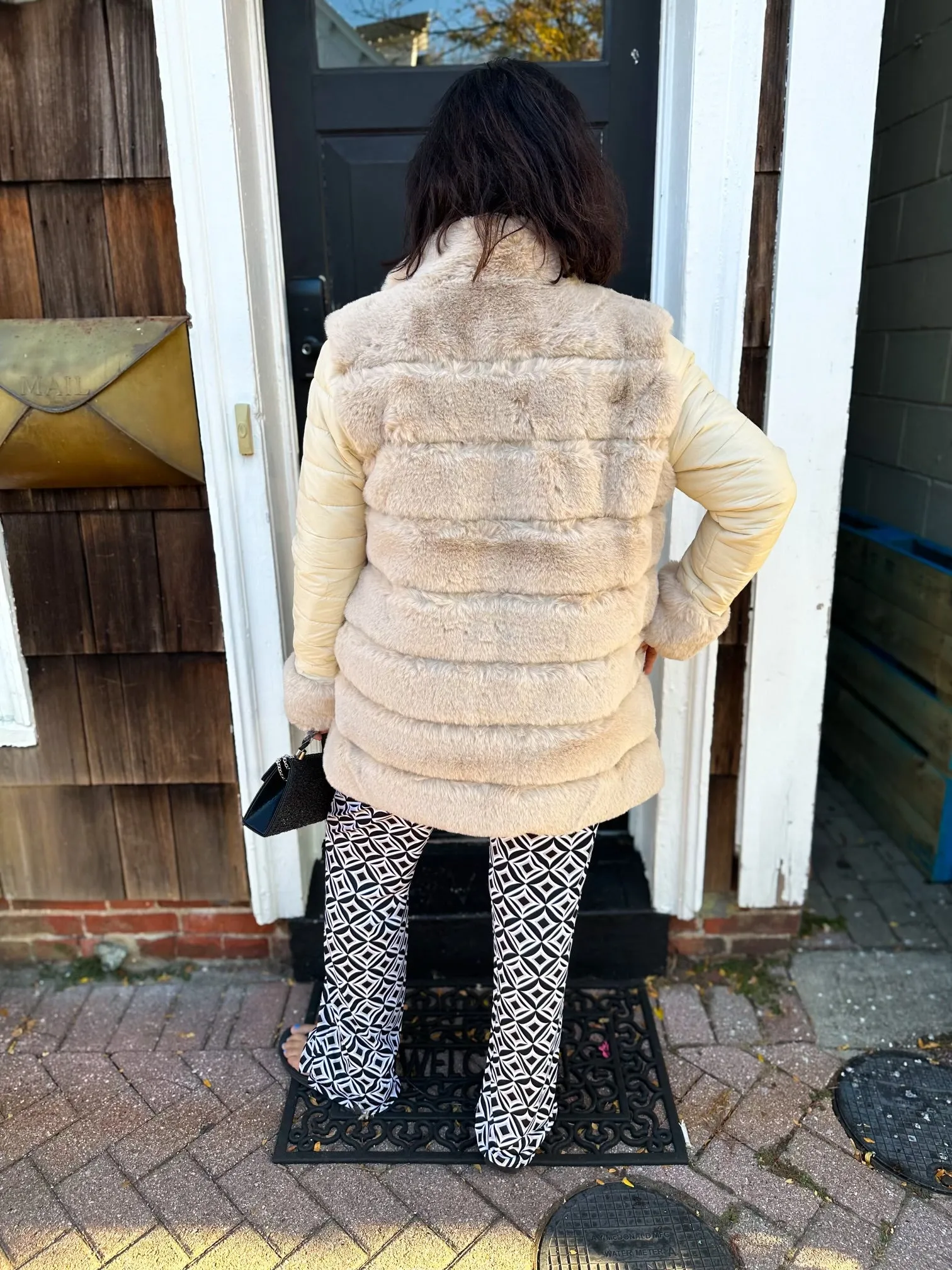 Cabrina Cream Faux Fur Jacket with Puffer Sleeve