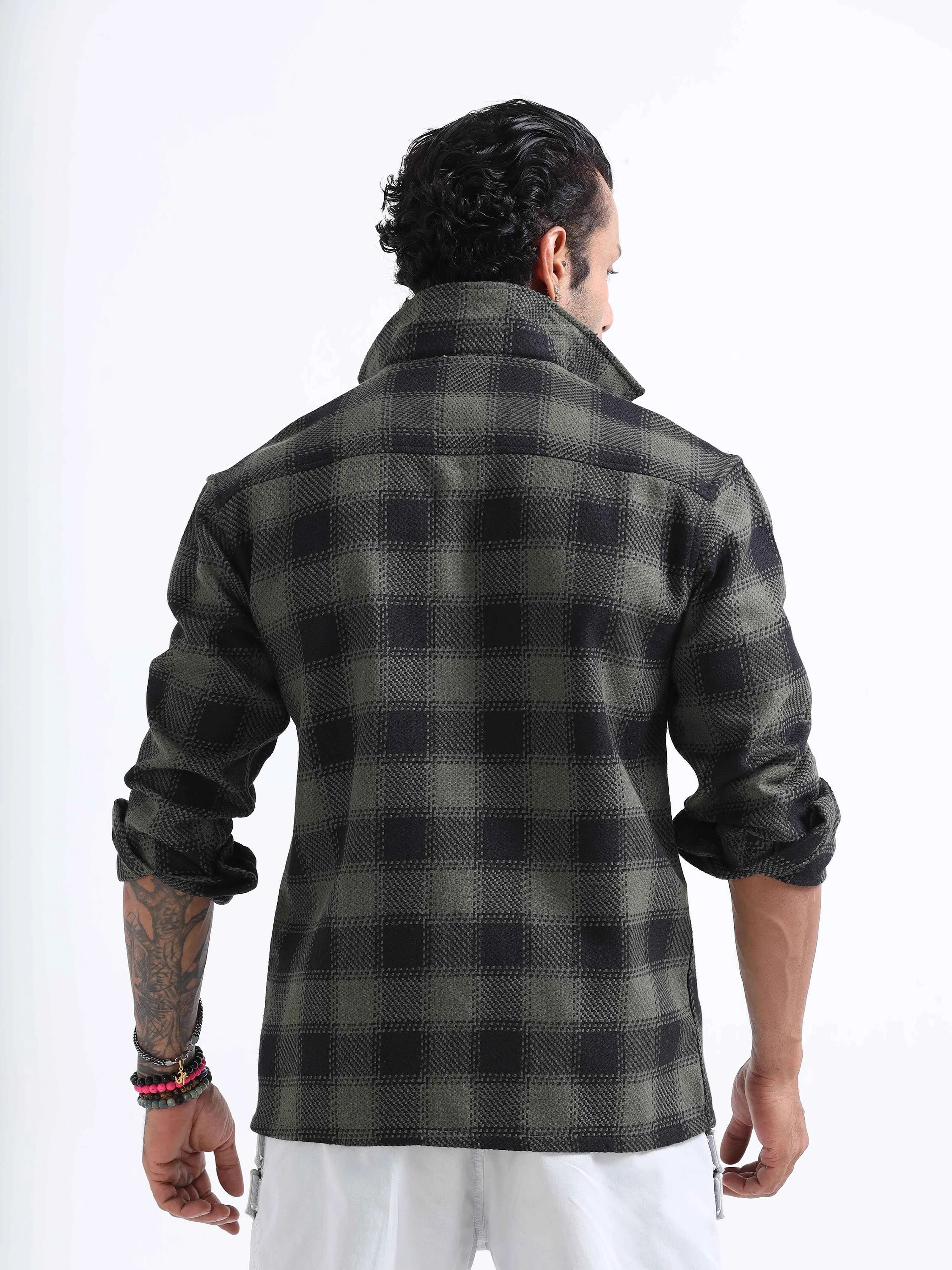 Cadillac Check Cuban Shacket In Green