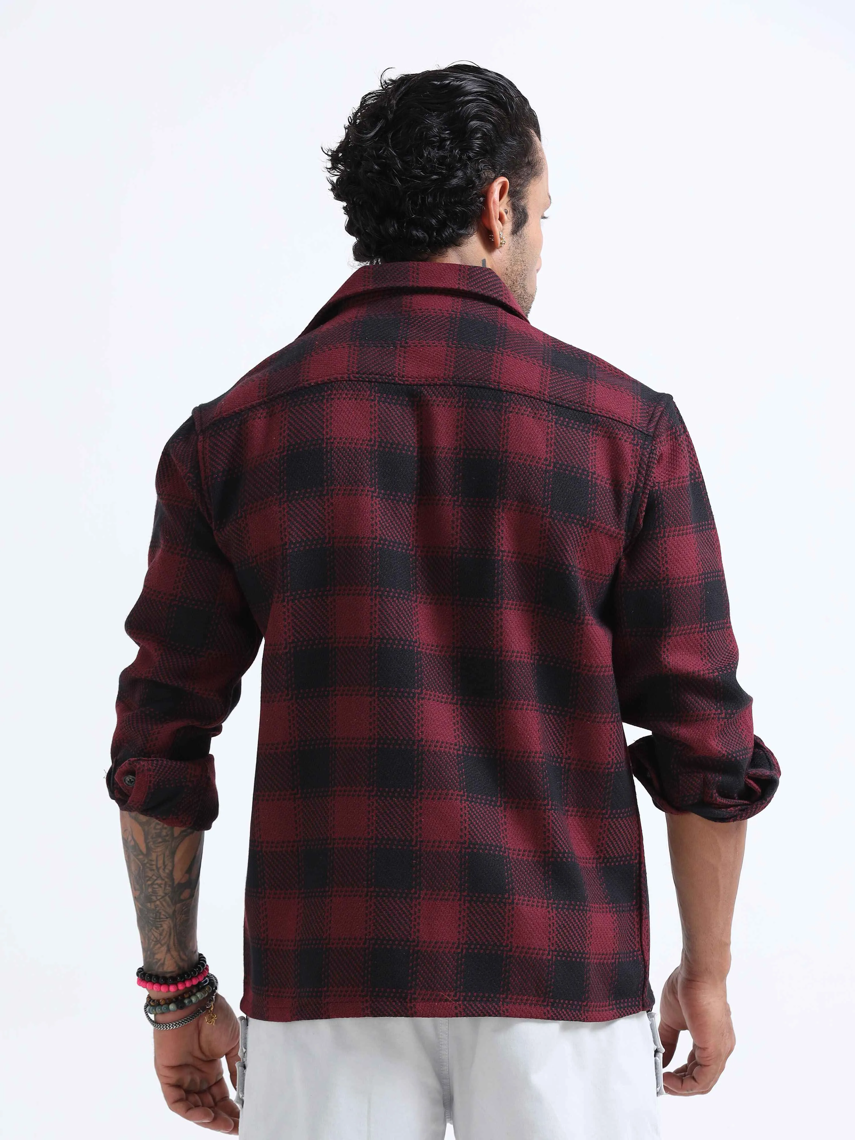 Cadillac Check Cuban Shacket In Red