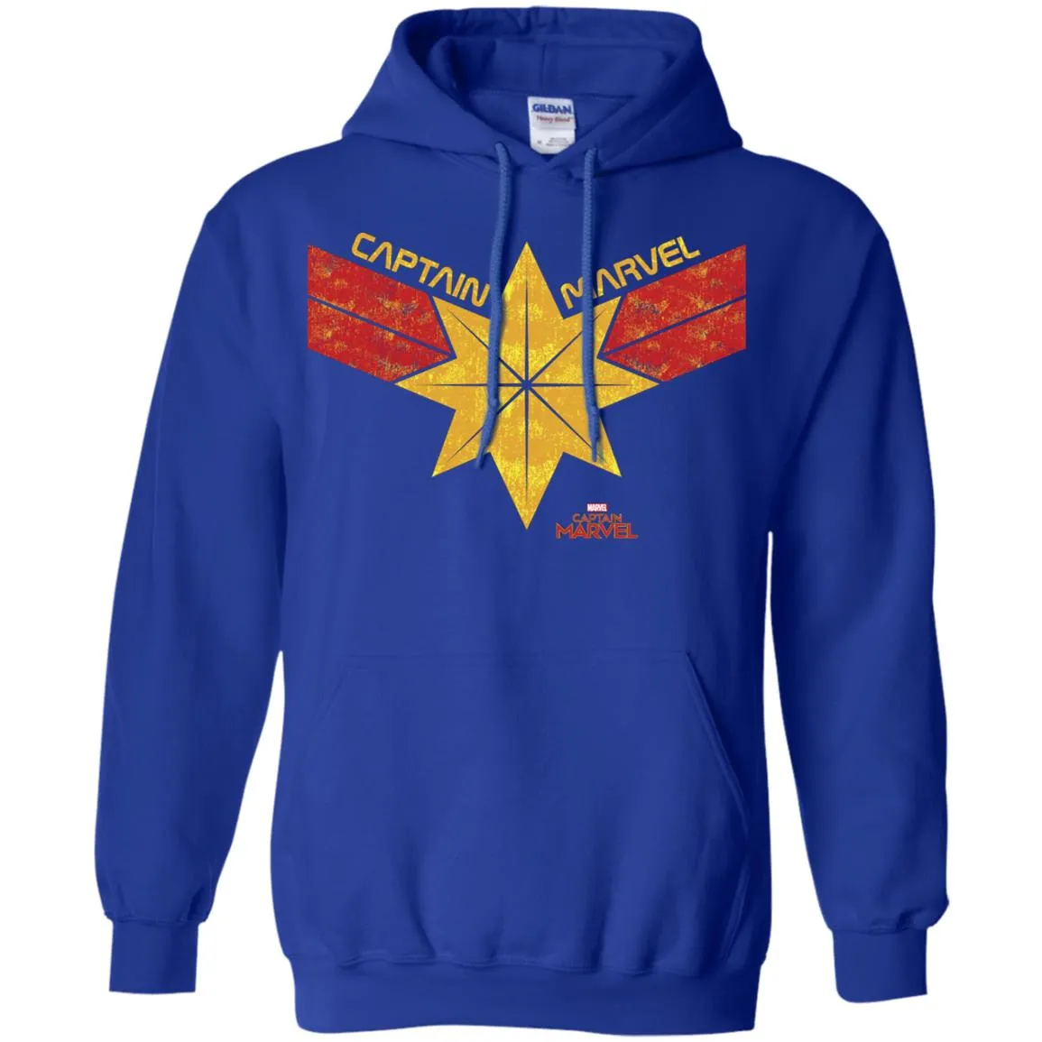 Captain Marvel Distressed Star Ribbon Logo Pullover Hoodie Sweatshirt