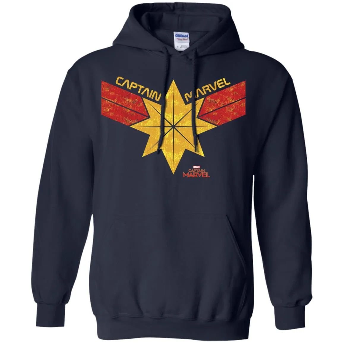 Captain Marvel Distressed Star Ribbon Logo Pullover Hoodie Sweatshirt