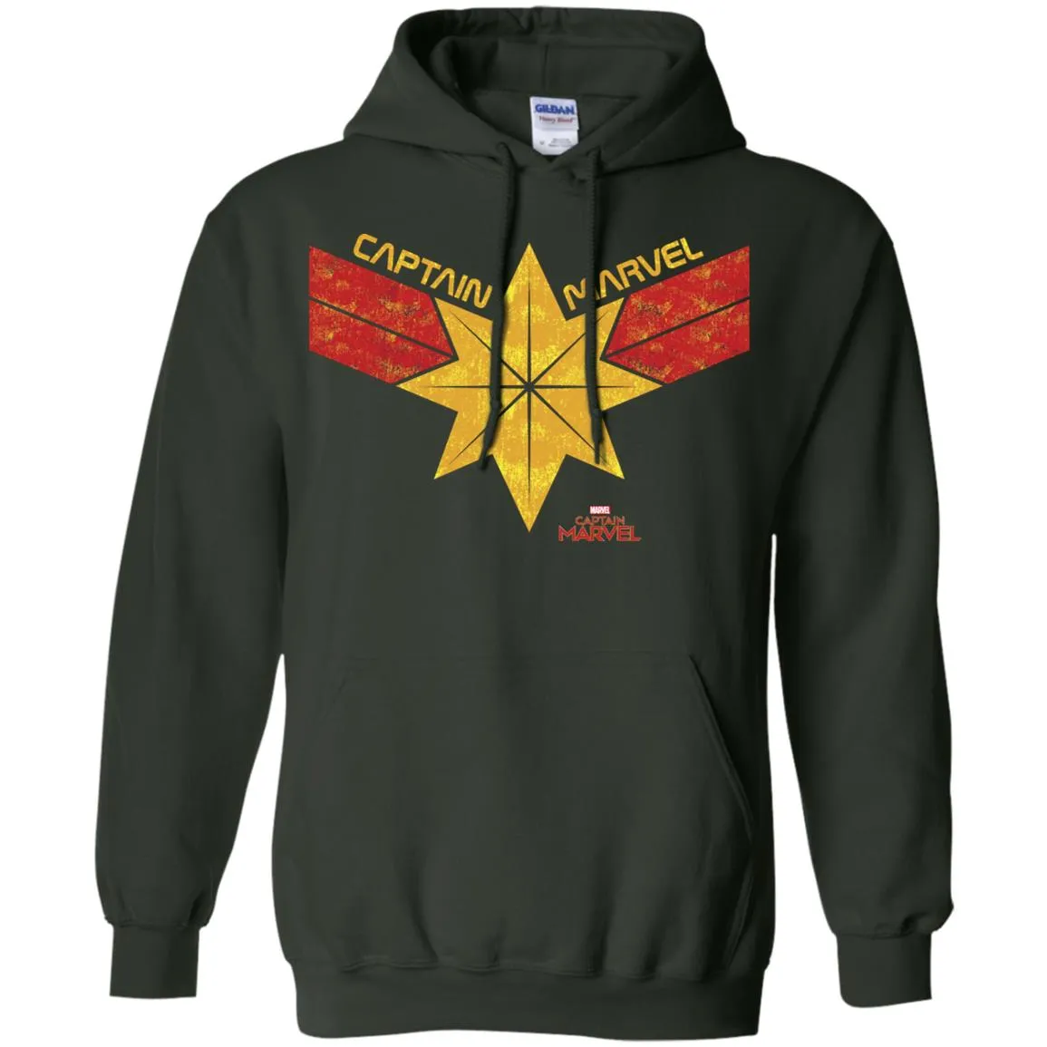 Captain Marvel Distressed Star Ribbon Logo Pullover Hoodie Sweatshirt