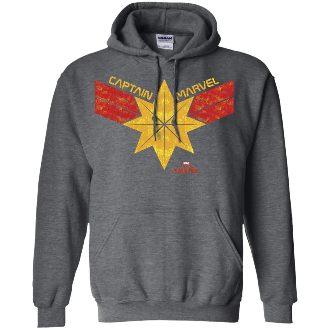 Captain Marvel Distressed Star Ribbon Logo Pullover Hoodie Sweatshirt