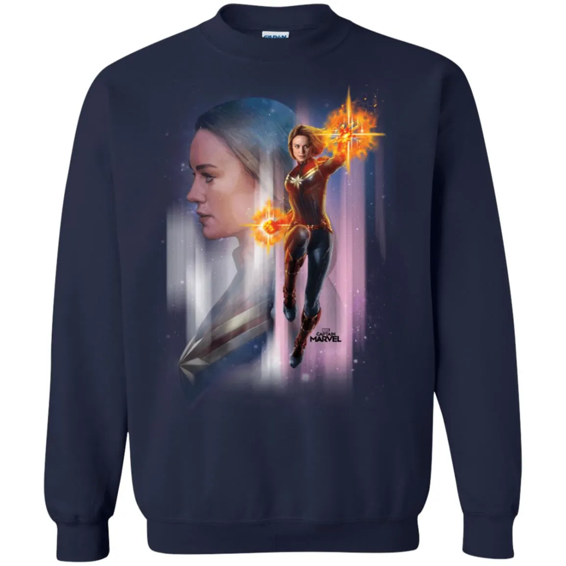 Captain Marvel Flying Space Portrait Crewneck Pullover Sweatshirt