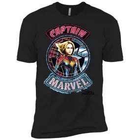 Captain Marvel Stitched Patched Portrait Men Short Sleeve T-Shirt