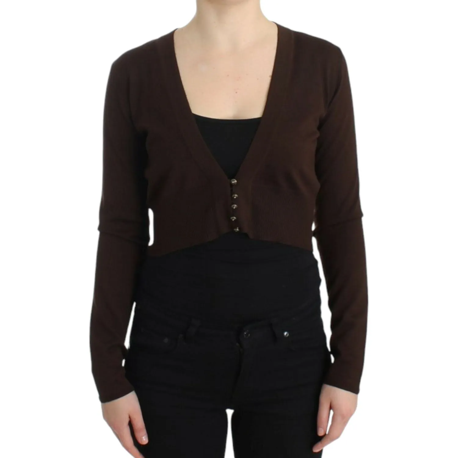 Cavalli Elegant Brown Virgin Wool Cropped Cardigan