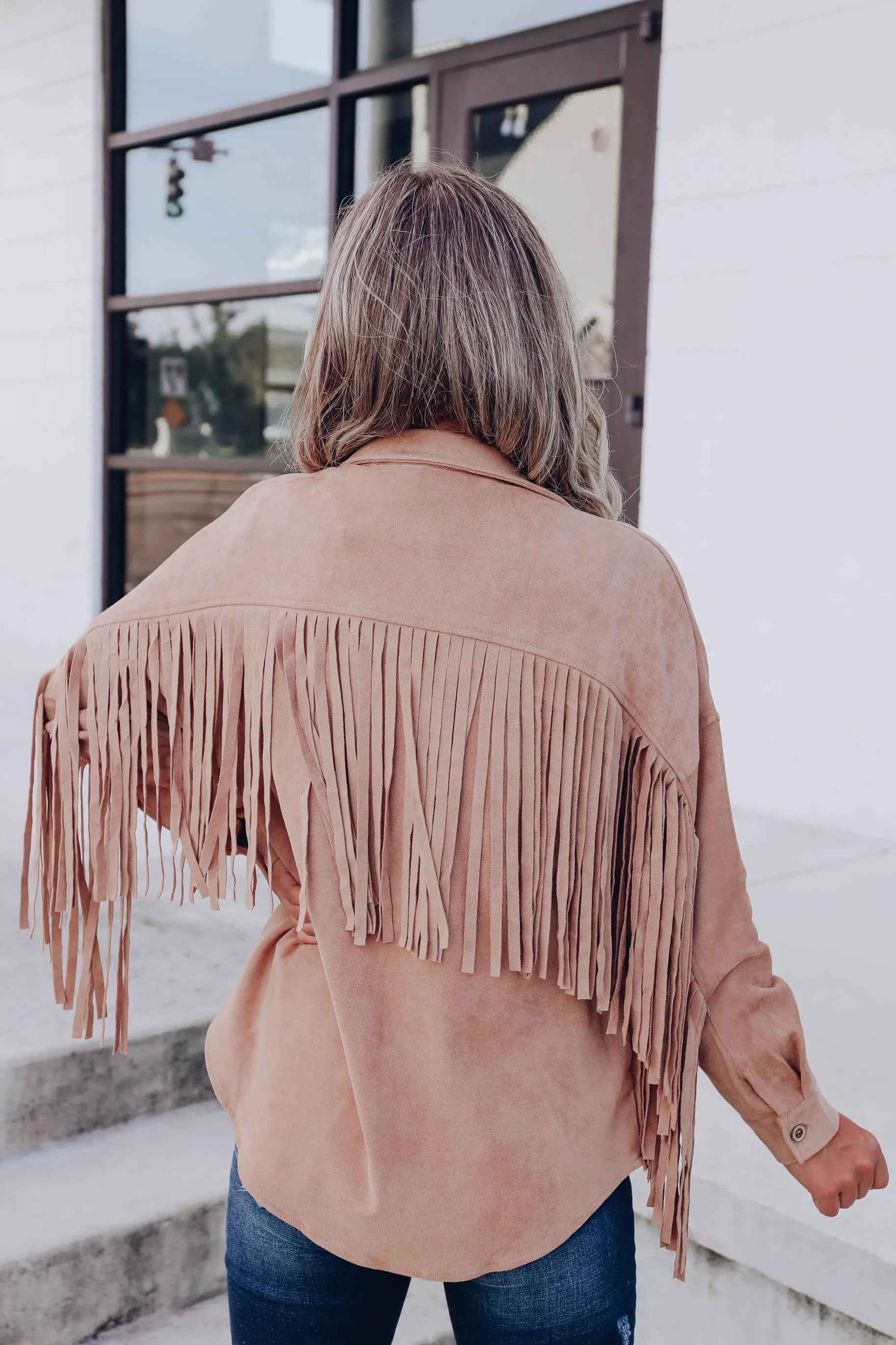 Charlotte Faux Suede Fringe Shacket - Camel