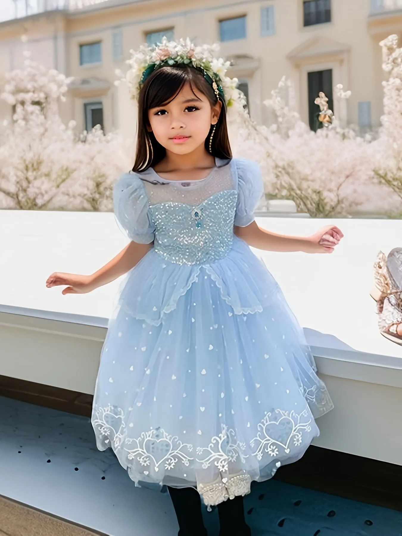 Children Eden Girls Sweet Puff Short Sleeve Tutu Dress Princess Dress Party Gift Halloween