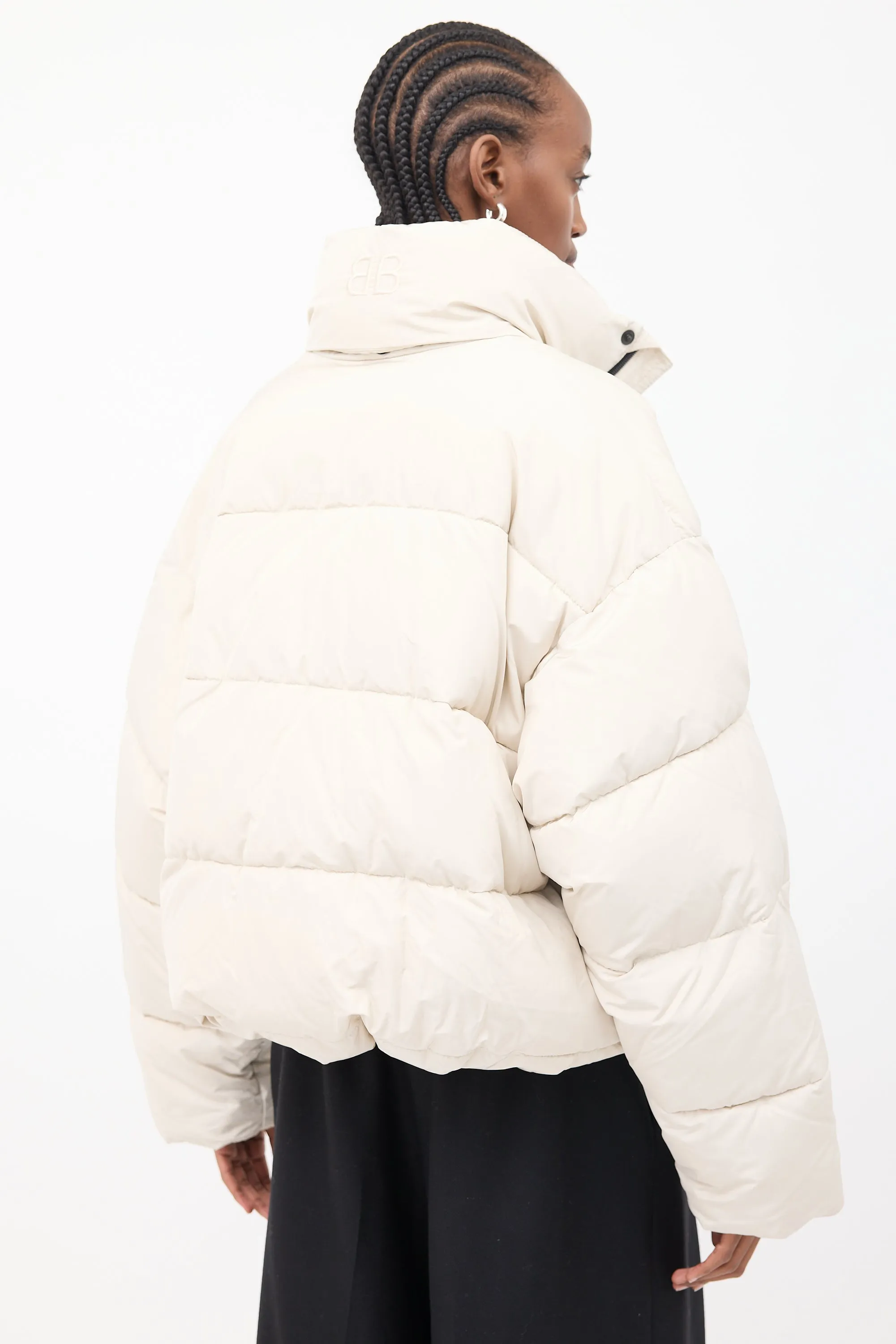 Cream Cropped Puffer Jacket