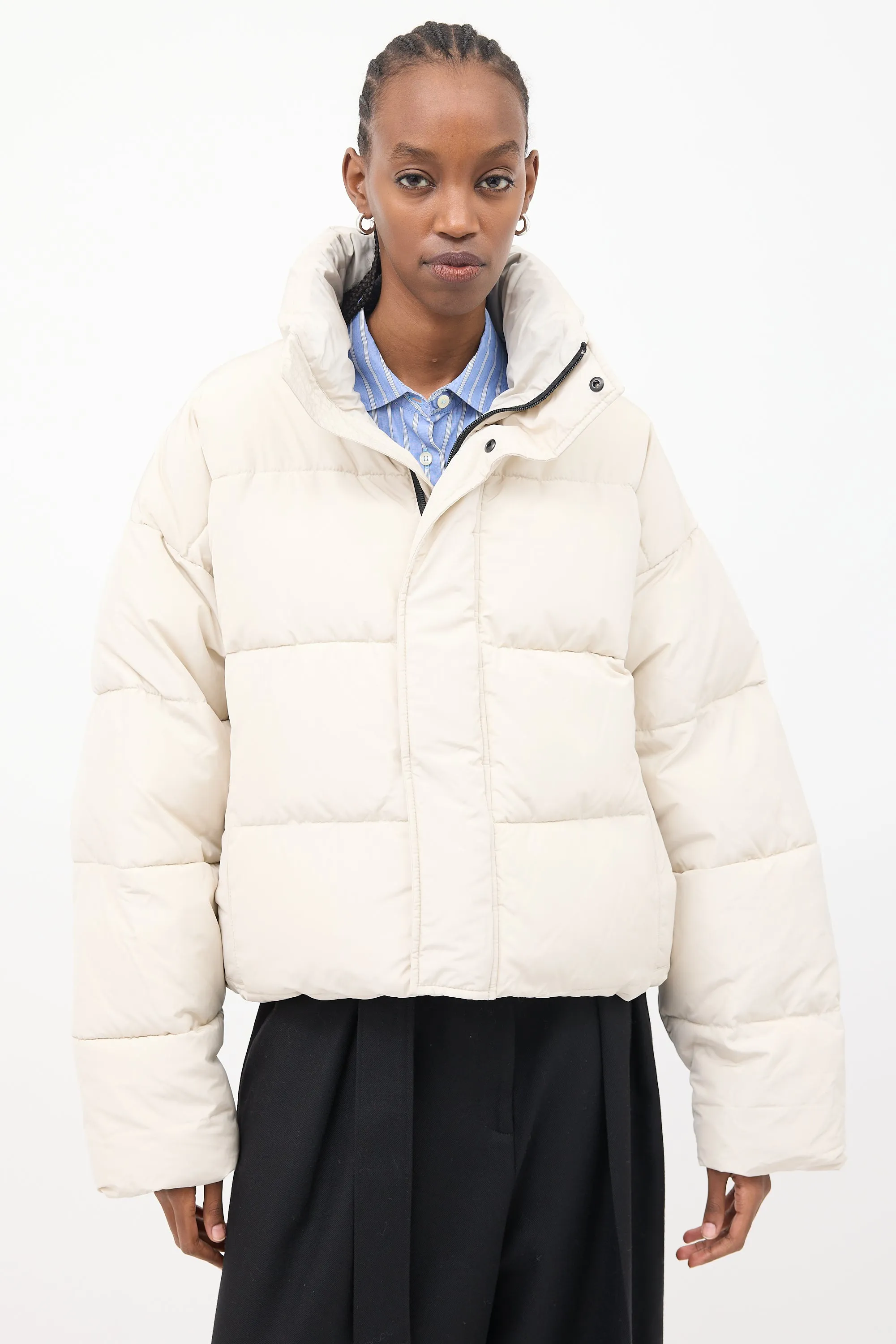 Cream Cropped Puffer Jacket