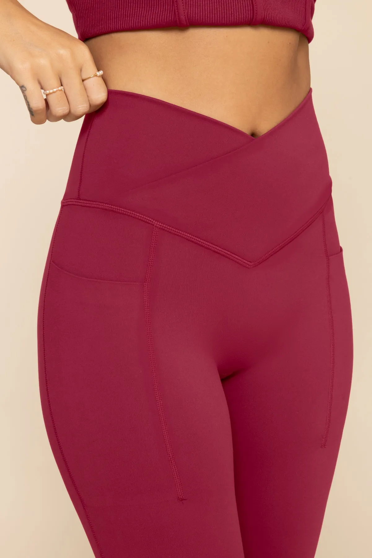 Crisscross Hourglass® Flared Leggings with Pockets - Ruby