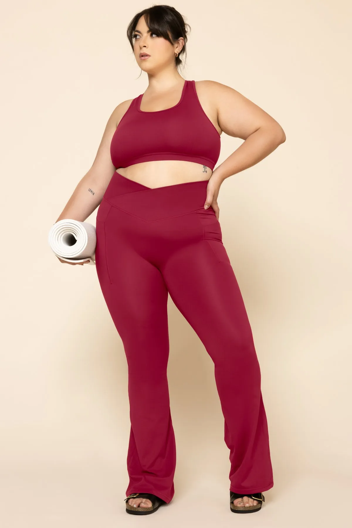 Crisscross Hourglass® Flared Leggings with Pockets - Ruby