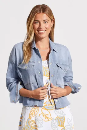 Cropped Denim Shacket in Sky Blue