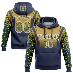 Custom Stitched Old Gold Navy-White Fade Fashion Leopard Print Sports Pullover Sweatshirt Hoodie