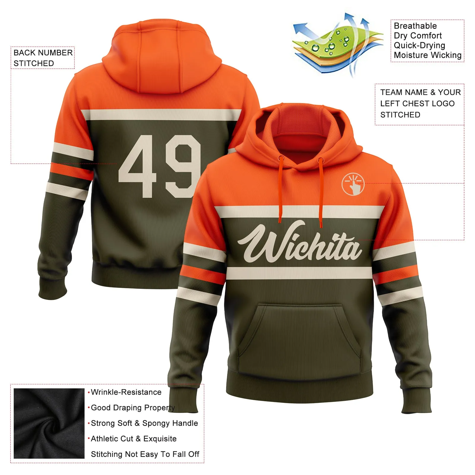 Custom Stitched Olive Cream-Orange Line Sports Pullover Sweatshirt Salute To Service Hoodie